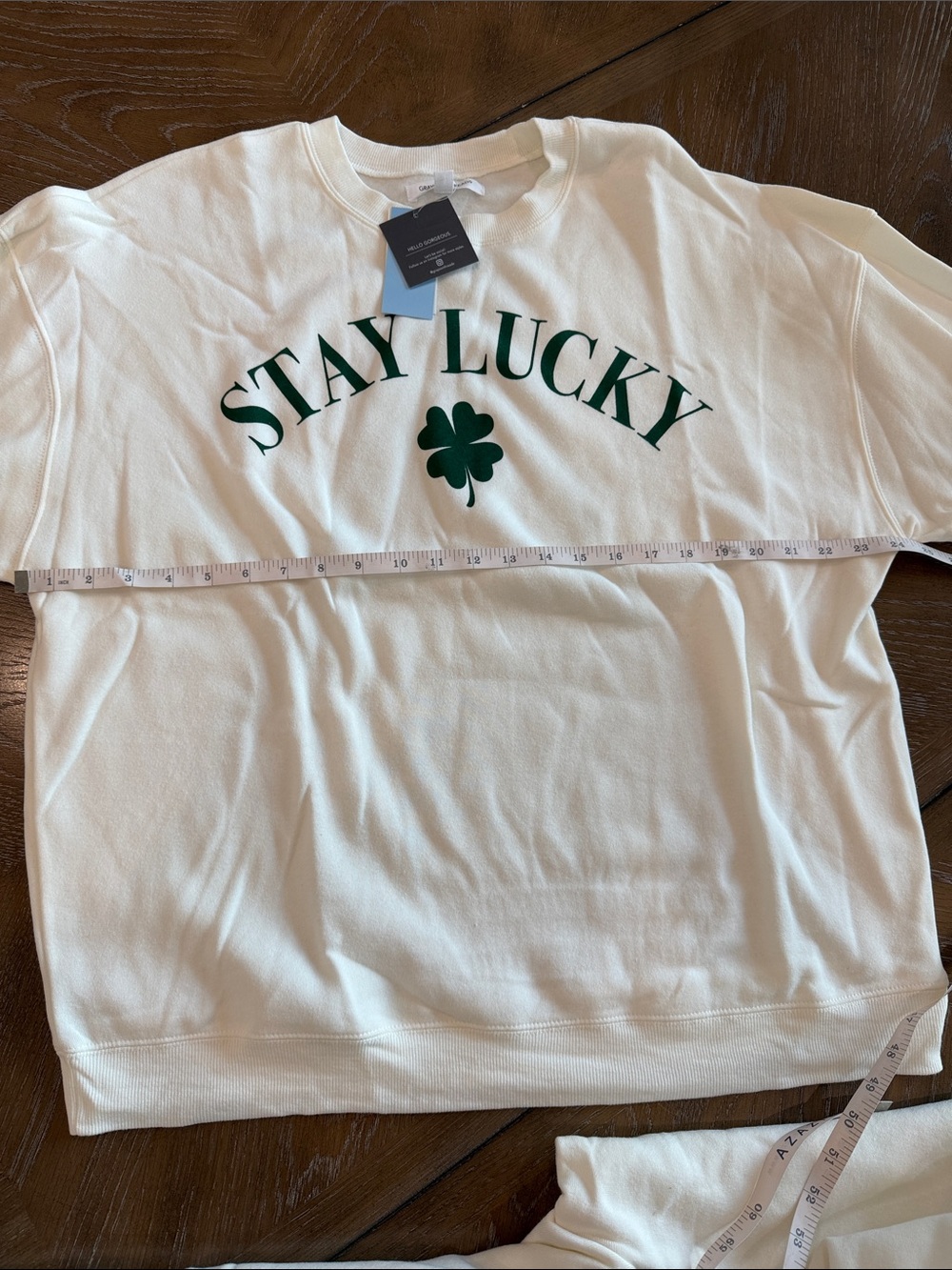 Grayson Threads White Sweatshirt & Joggers Set with Green "STAY LUCKY" Print - Picture 7 of 10